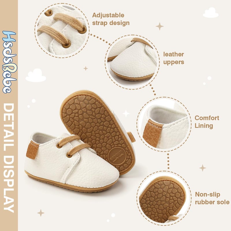 HsdsBebe Baby Boys Girls Oxford Shoes PU Leather Soft Rubber Sole Sneakers Anti-Slip Toddler Ankle Boots Infant Walking Shoes Moccasins(6-12 Months) A/White - Image 5